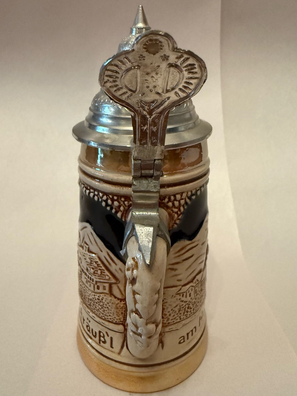 German-Style Ceramic Beer Stein with Pewter Lid - - Picture 3 of 10